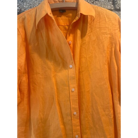 Lauren Ralph Lauren Petite Orange Button-Up Linen Shirt P/S Womens Casual Lightw - Picture 2 of 8